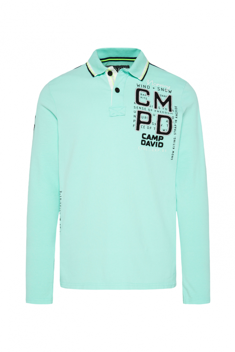 Langarmpolo mit Label-Applikationen new aqua