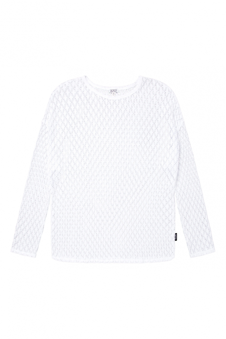Langarmshirt mit Ajour-Muster opticwhite