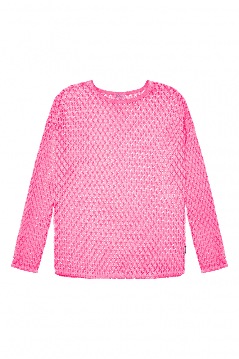 Langarmshirt mit Ajour-Muster floral pink