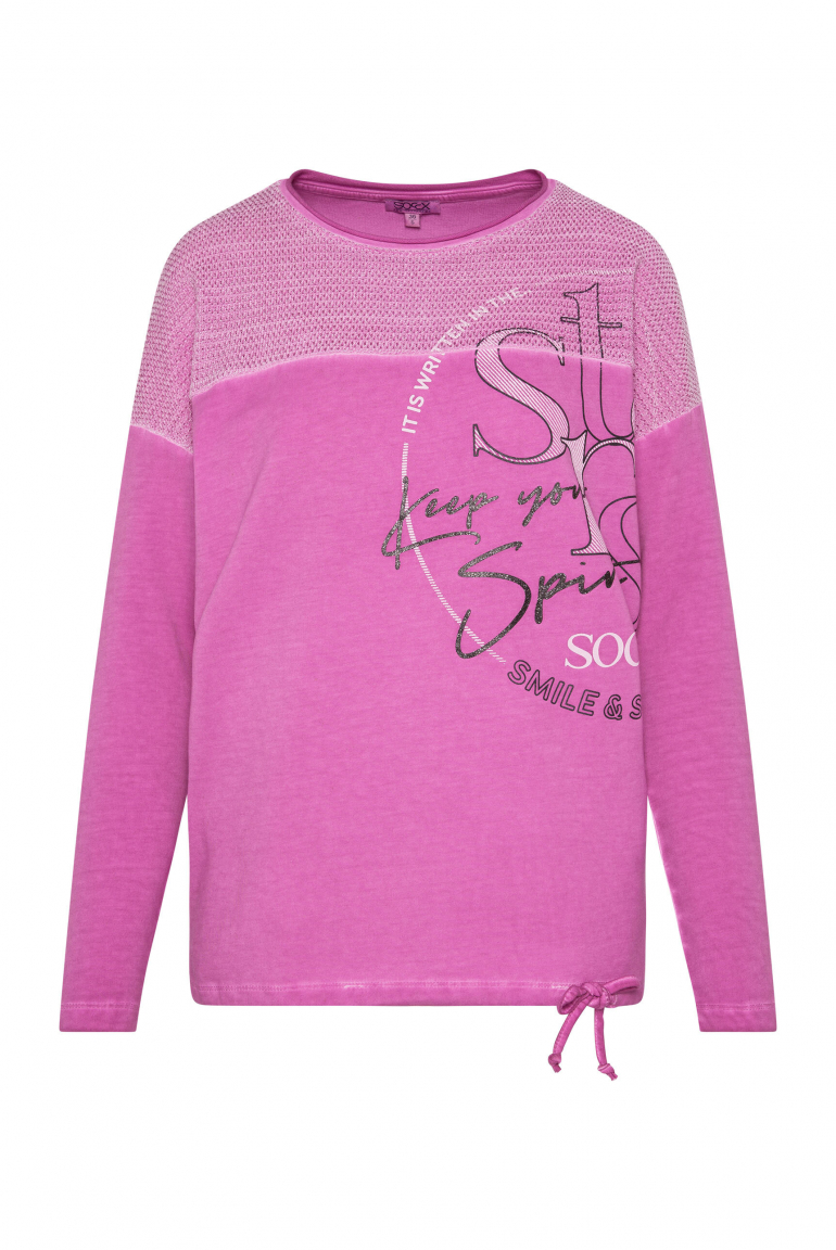 Langarmshirt mit Chenillestrick und Glitter Print iced berry