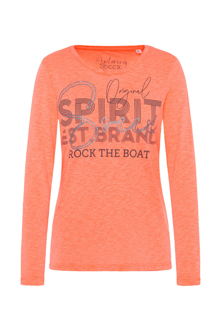 Langarmshirt mit Glitter Logo Print neon orange
