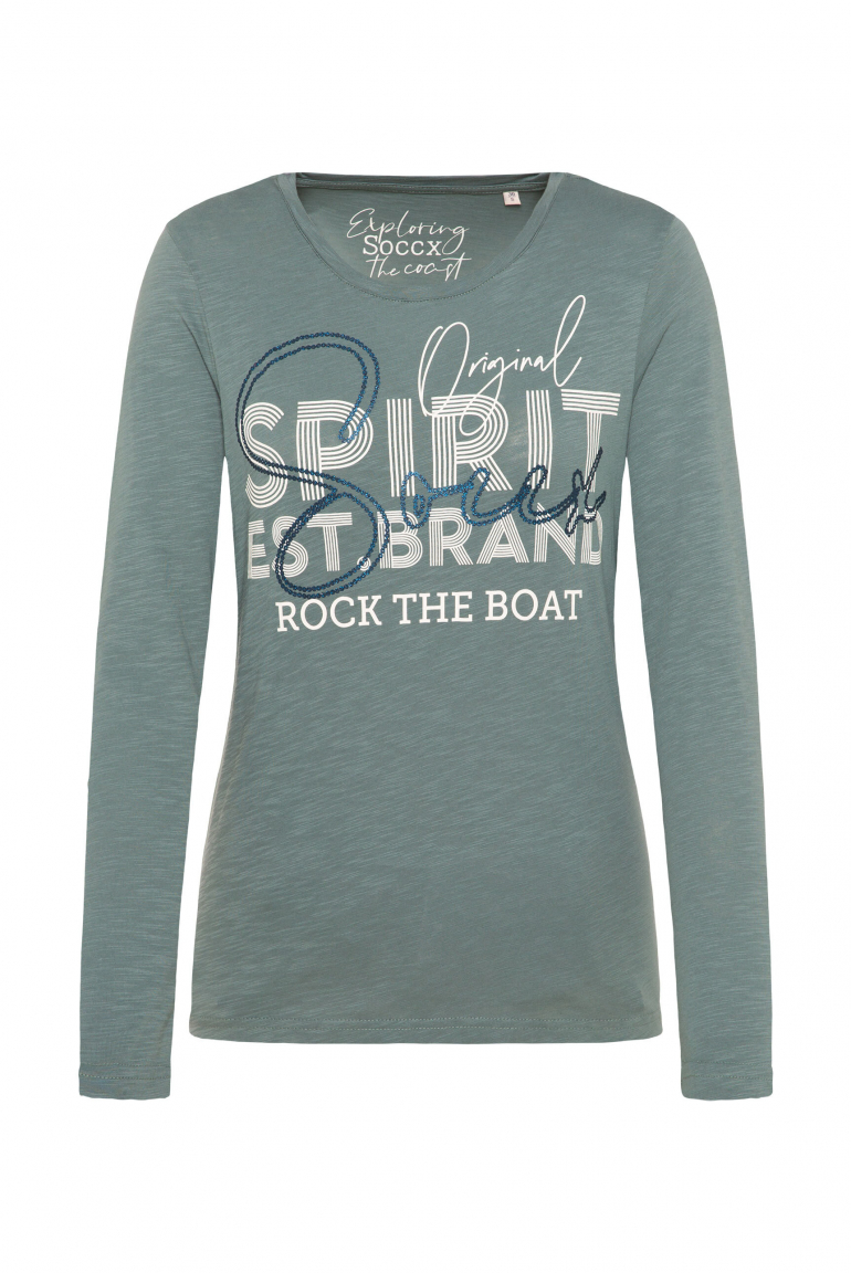 Langarmshirt mit Glitter Logo Print dark sage