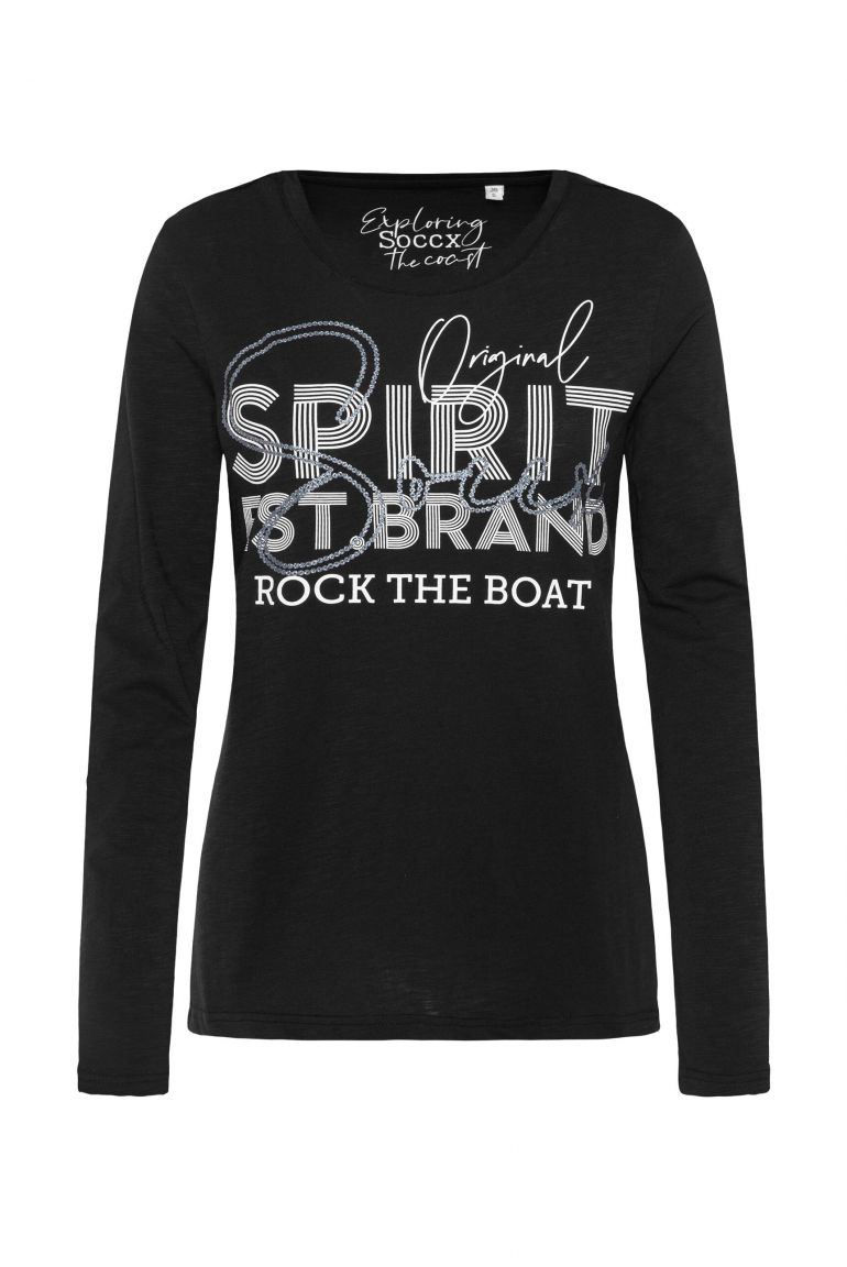 Langarmshirt mit Glitter Logo Print black