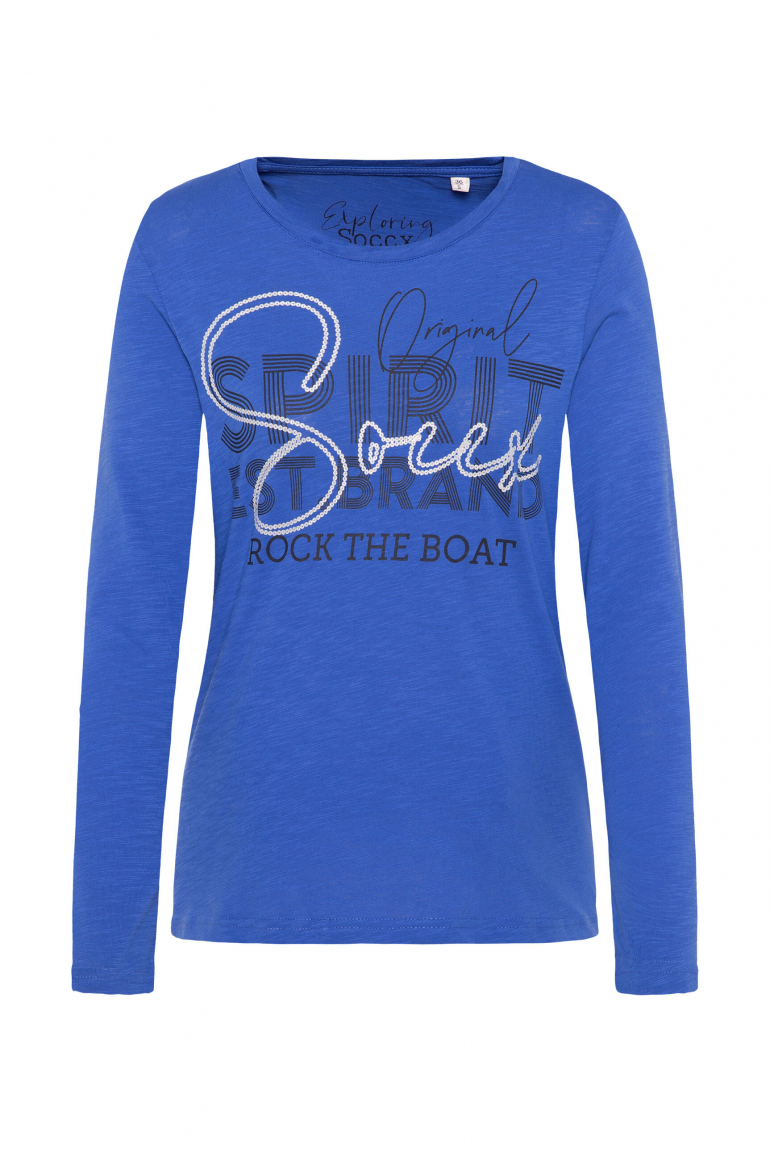 Langarmshirt mit Glitter Logo Print signal blue