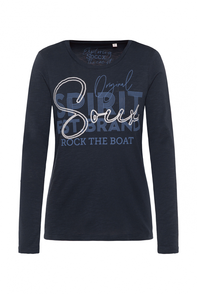 Langarmshirt mit Glitter Logo Print blue navy