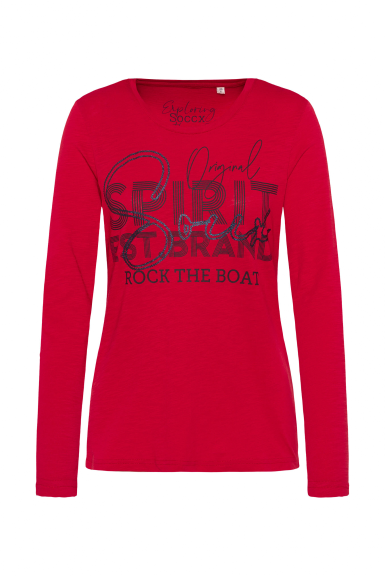 Langarmshirt mit Glitter Logo Print royal red