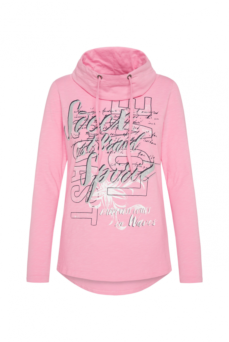 Langarmshirt mit hohem Kragen und Glitter Print faded pink