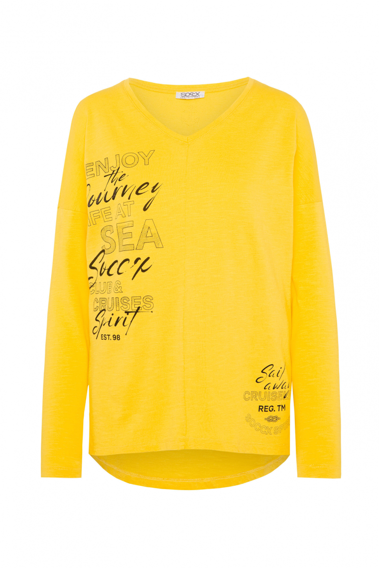 Langarmshirt mit V-Ausschnitt und Prints golden honey
