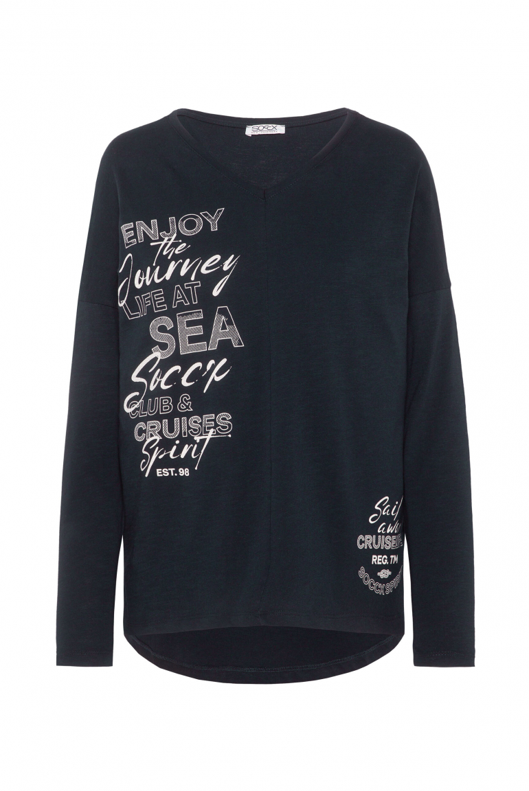 Langarmshirt mit V-Ausschnitt und Prints blue navy