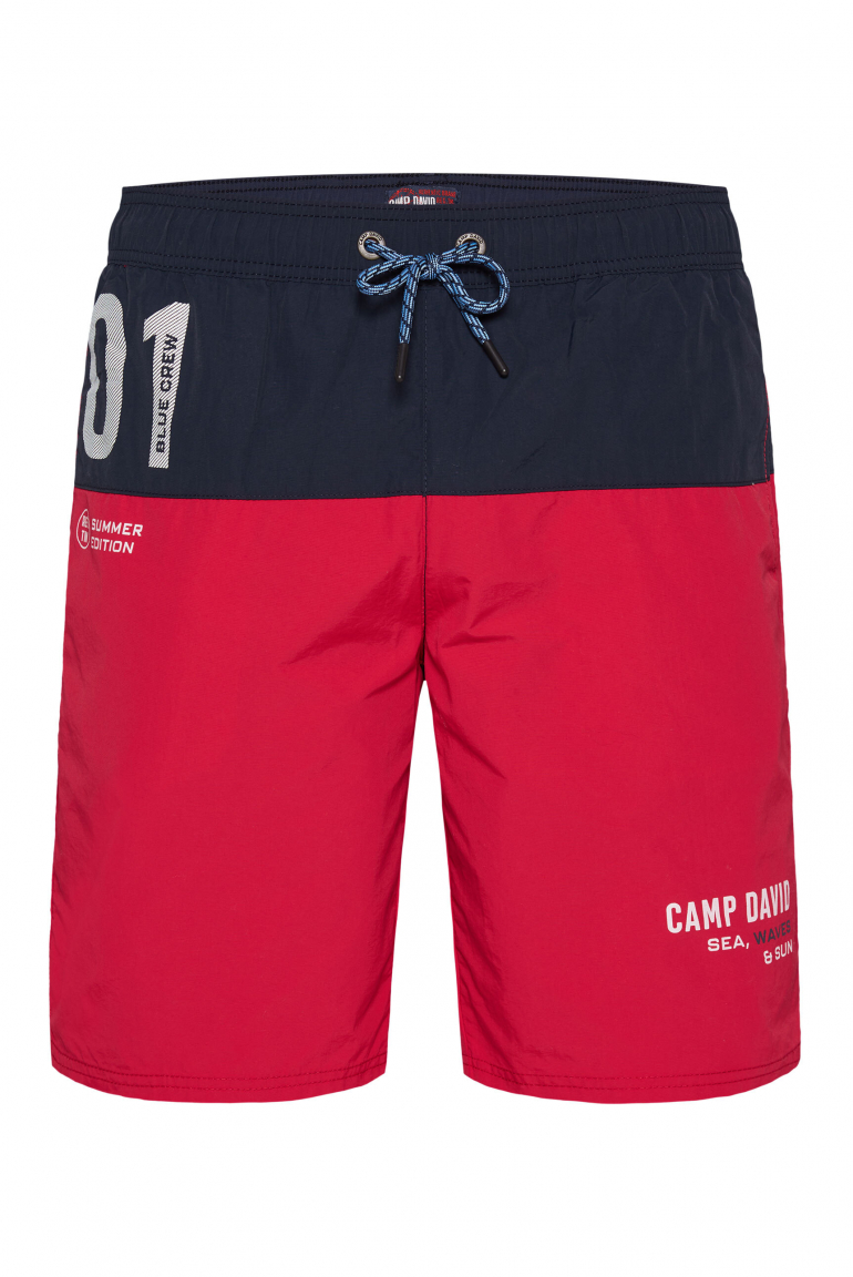 Lange Beachshorts mit Colour-Blocking nautical red