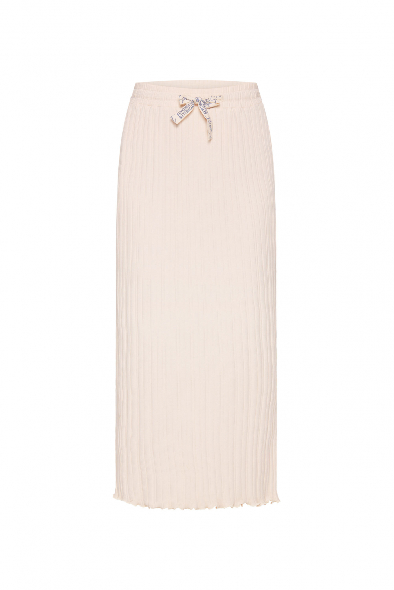 Langer Bleistiftrock aus Rippjersey mit Elastikbund milky beige