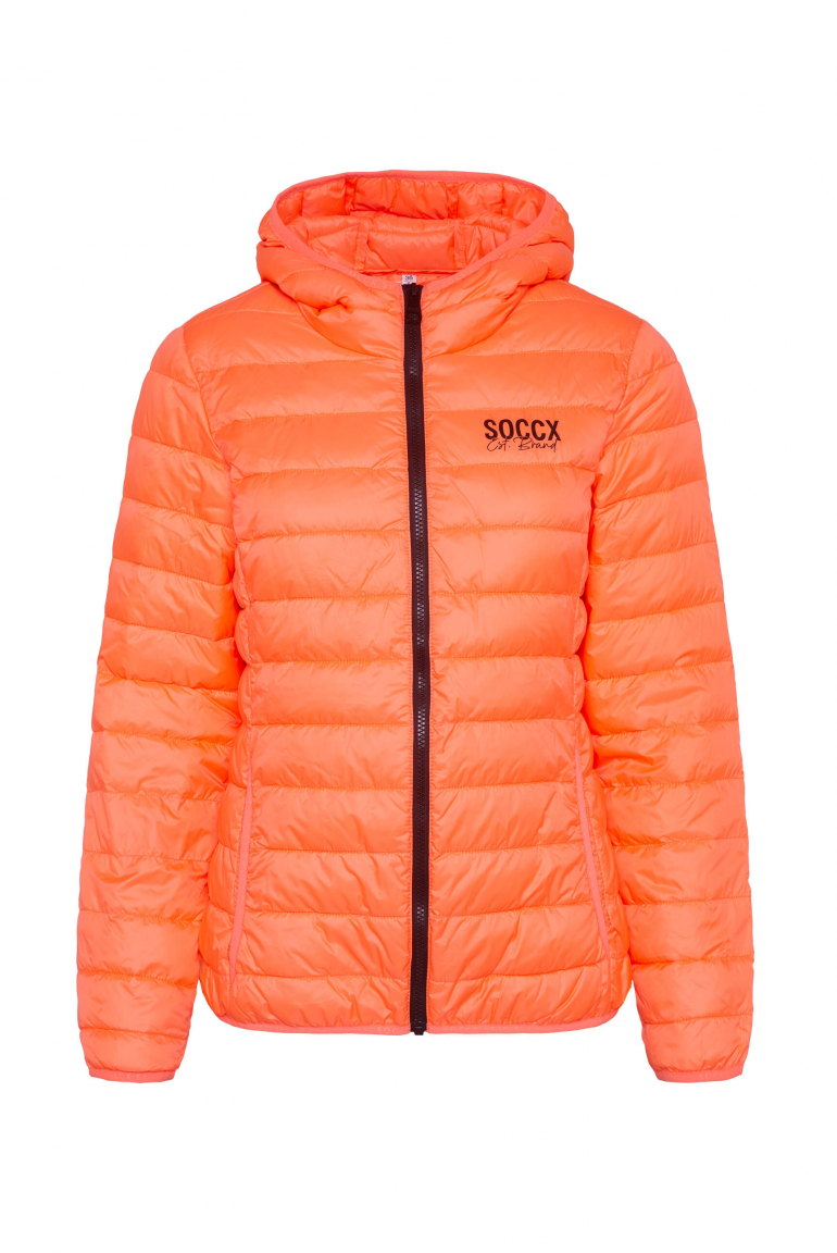 Leichte Steppjacke mit Kapuze neon orange