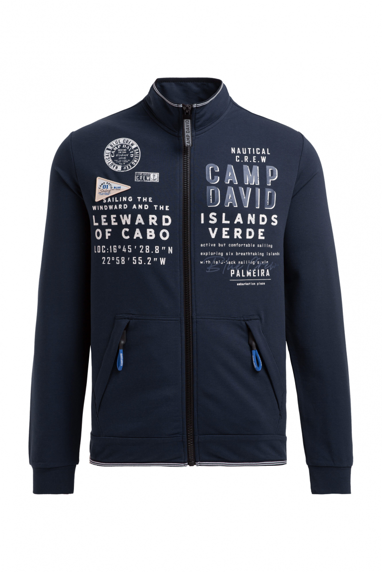 Leichte Sweatjacke mit Label Prints blue navy
