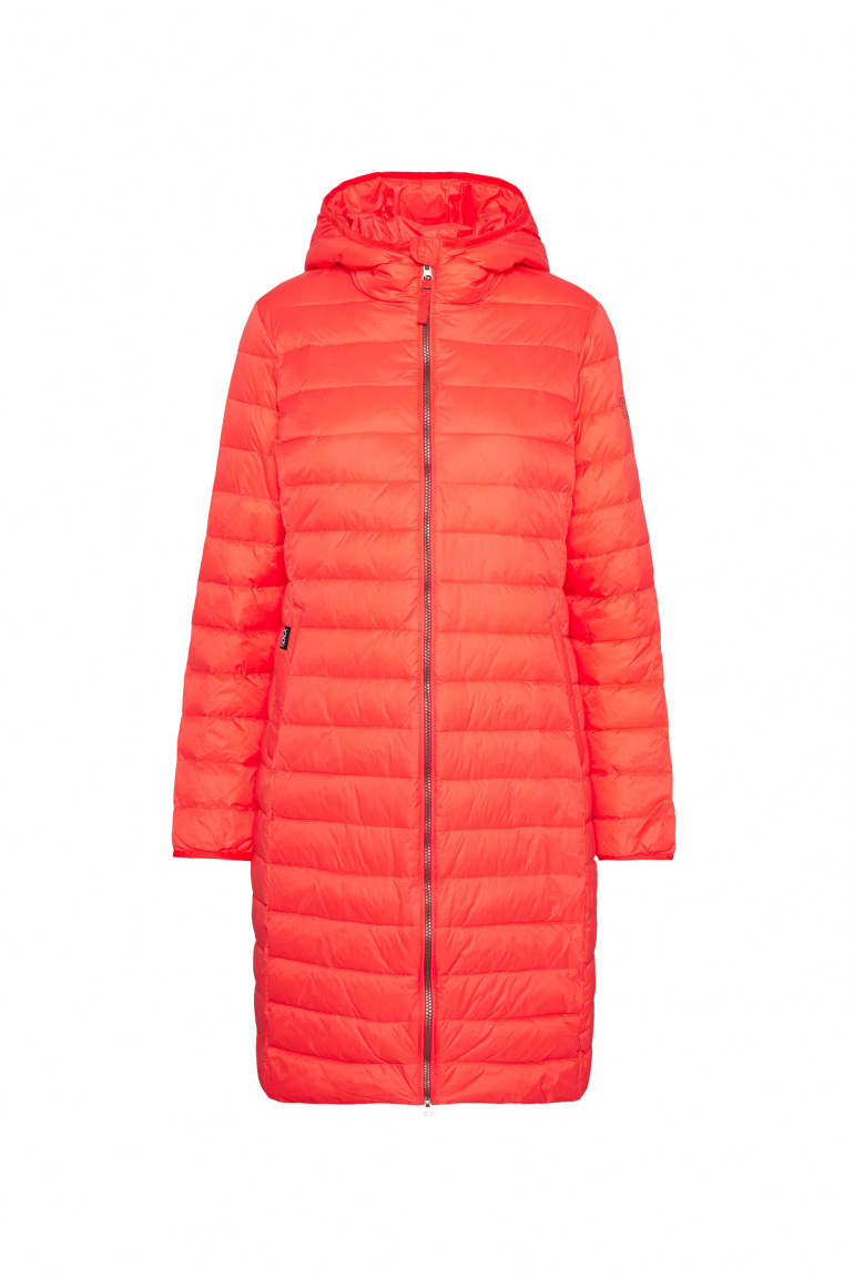 Leichter Steppmantel mit Kapuze juicy coral