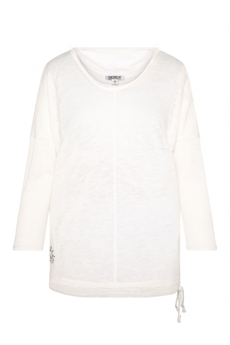 Leichtes V-Shirt mit Mesh-Details ivory