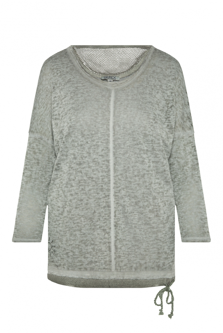 Leichtes V-Shirt mit Mesh-Details faded olive
