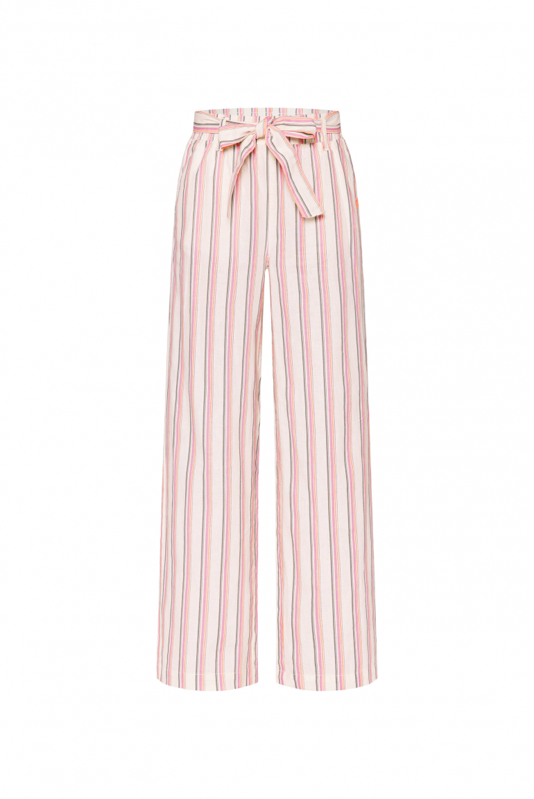 Leinenhose mit bunten Streifen und Bindegürtel ivory stripe