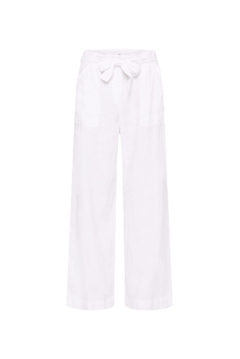 Leinenhose mit weitem Bein und Bindegürtel opticwhite