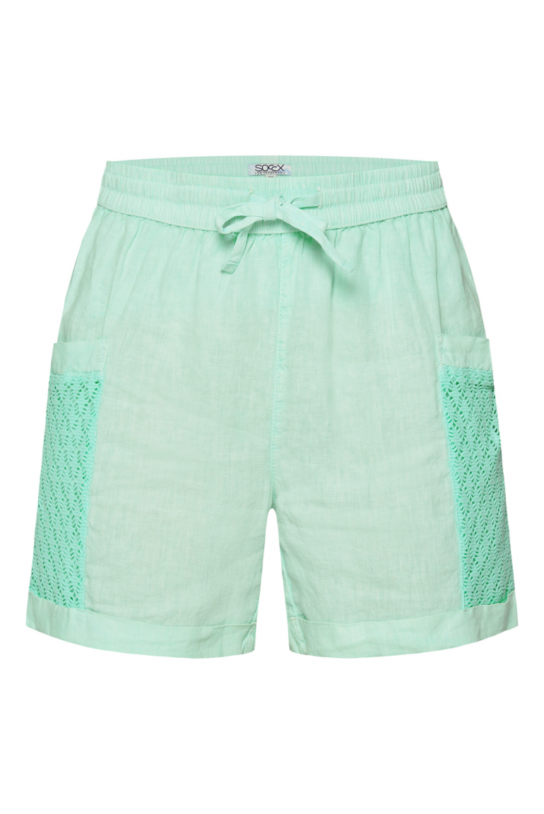 Leinenshorts mit Ajour-Taschen leafy mint