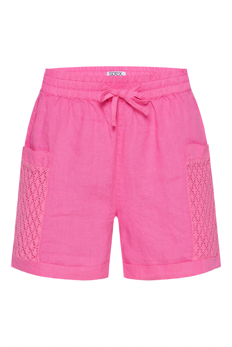 Leinenshorts mit Ajour-Taschen floral pink