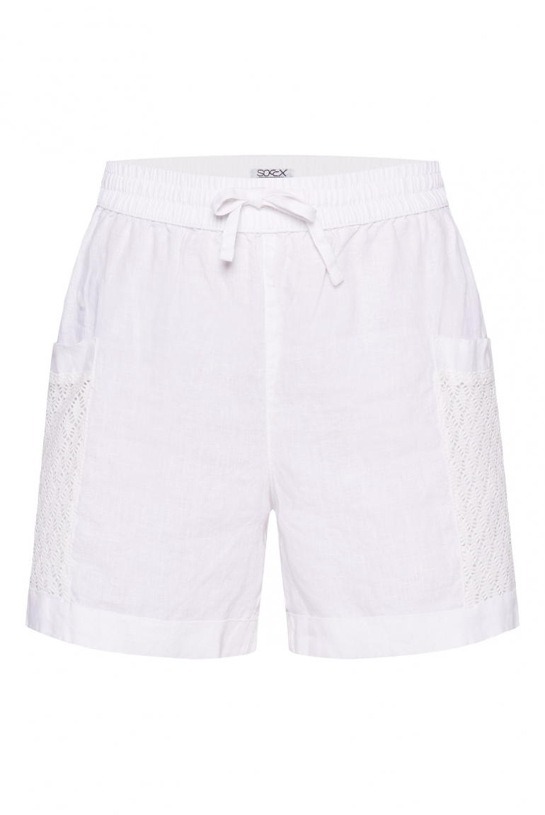 Leinenshorts mit Ajour-Taschen opticwhite