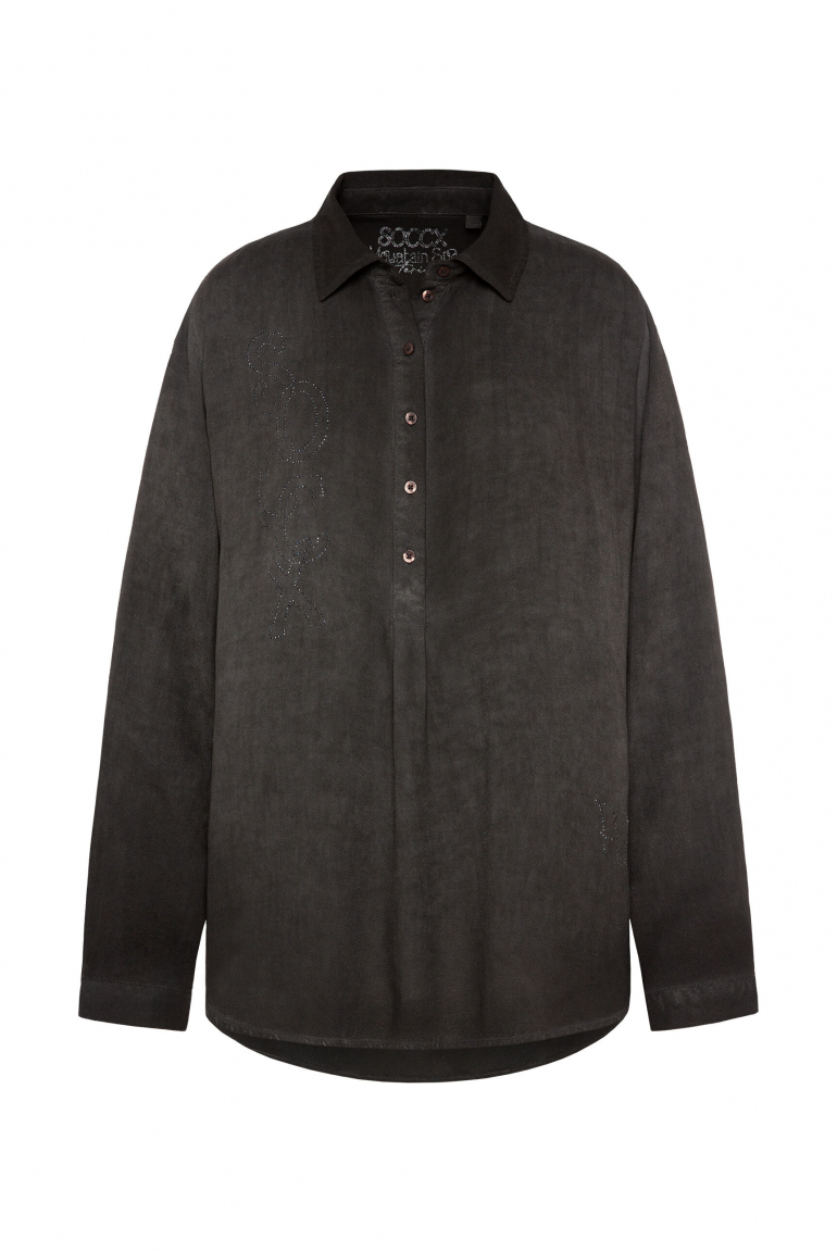 Longbluse Oil Dyed mit Logo aus Schmucksteinen black