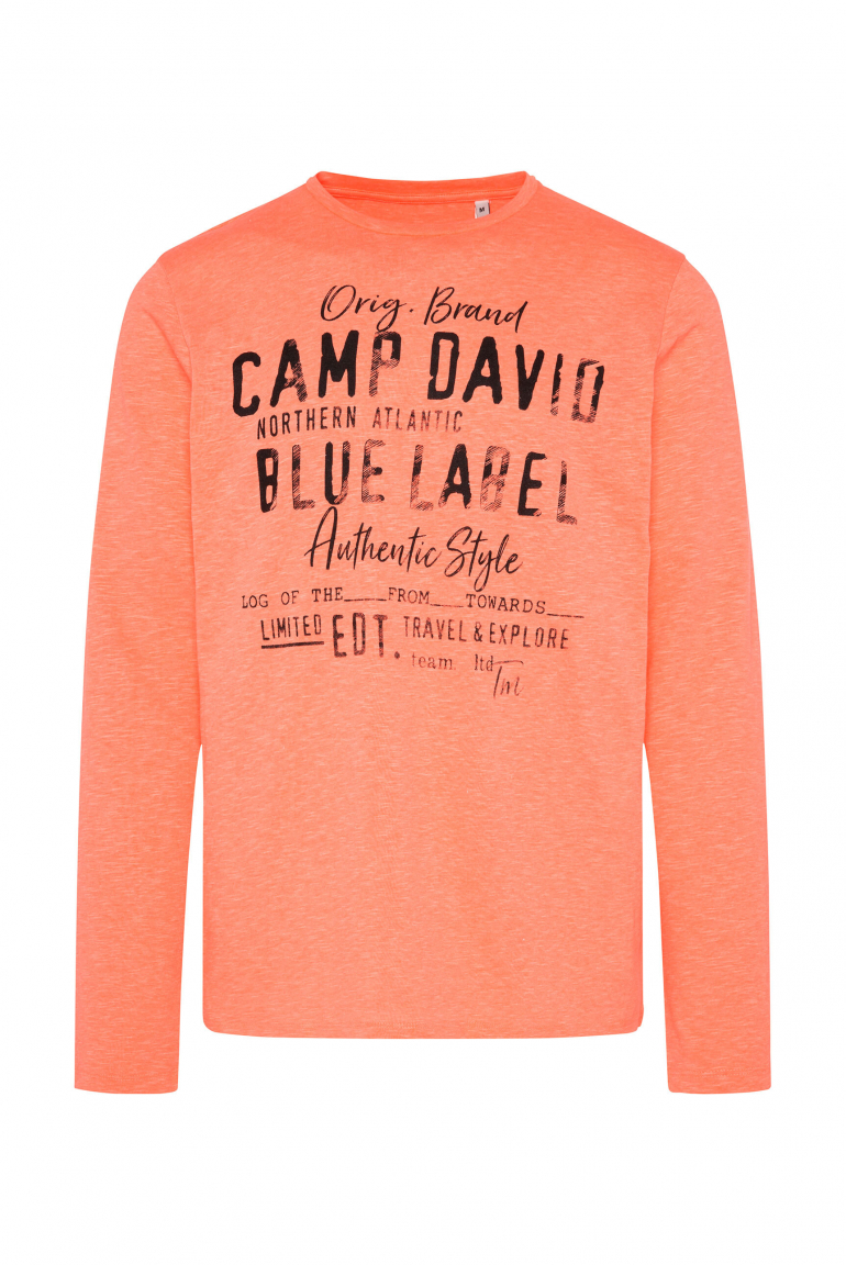 Longsleeve mit Label Print im Used Look neon orange