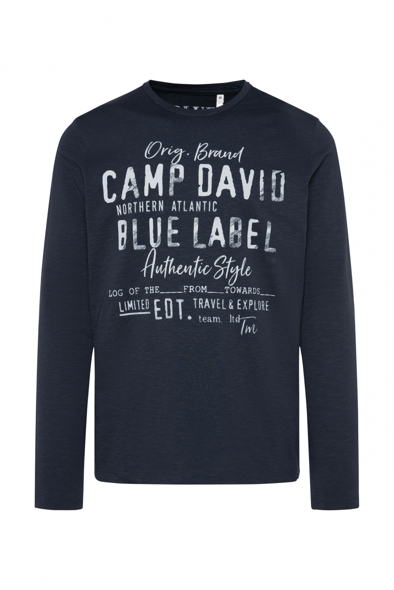 Longsleeve mit Label Print im Used Look blue navy