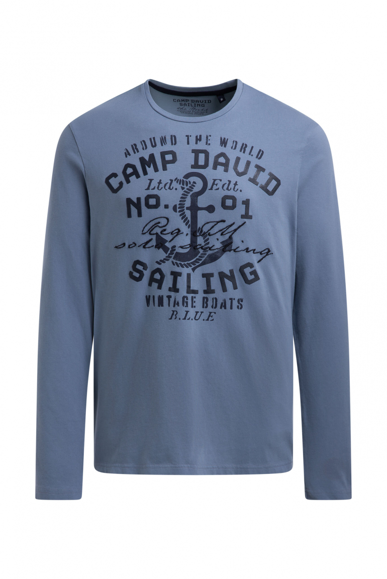 Longsleeve mit Rubber Print und Stickerei vintage blue