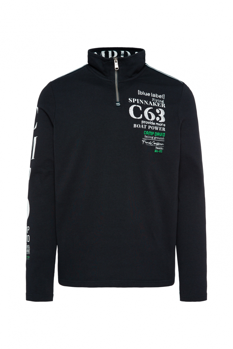 Longsleeve mit Troyer-Kragen und Artworks navy