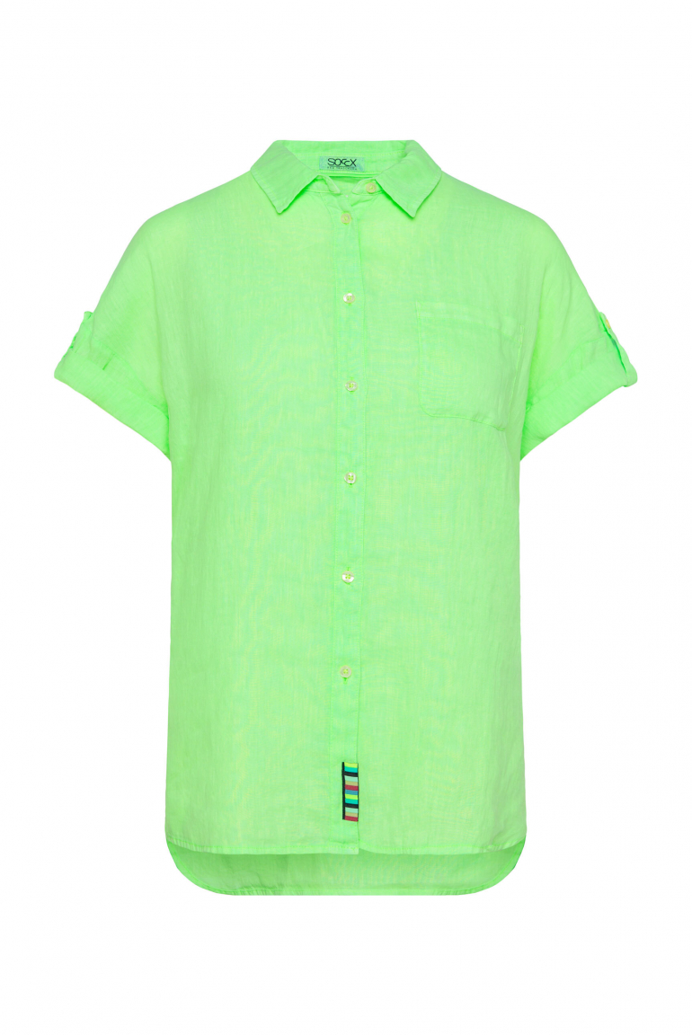 Oversized Leinenbluse mit Logostickerei fresh lime