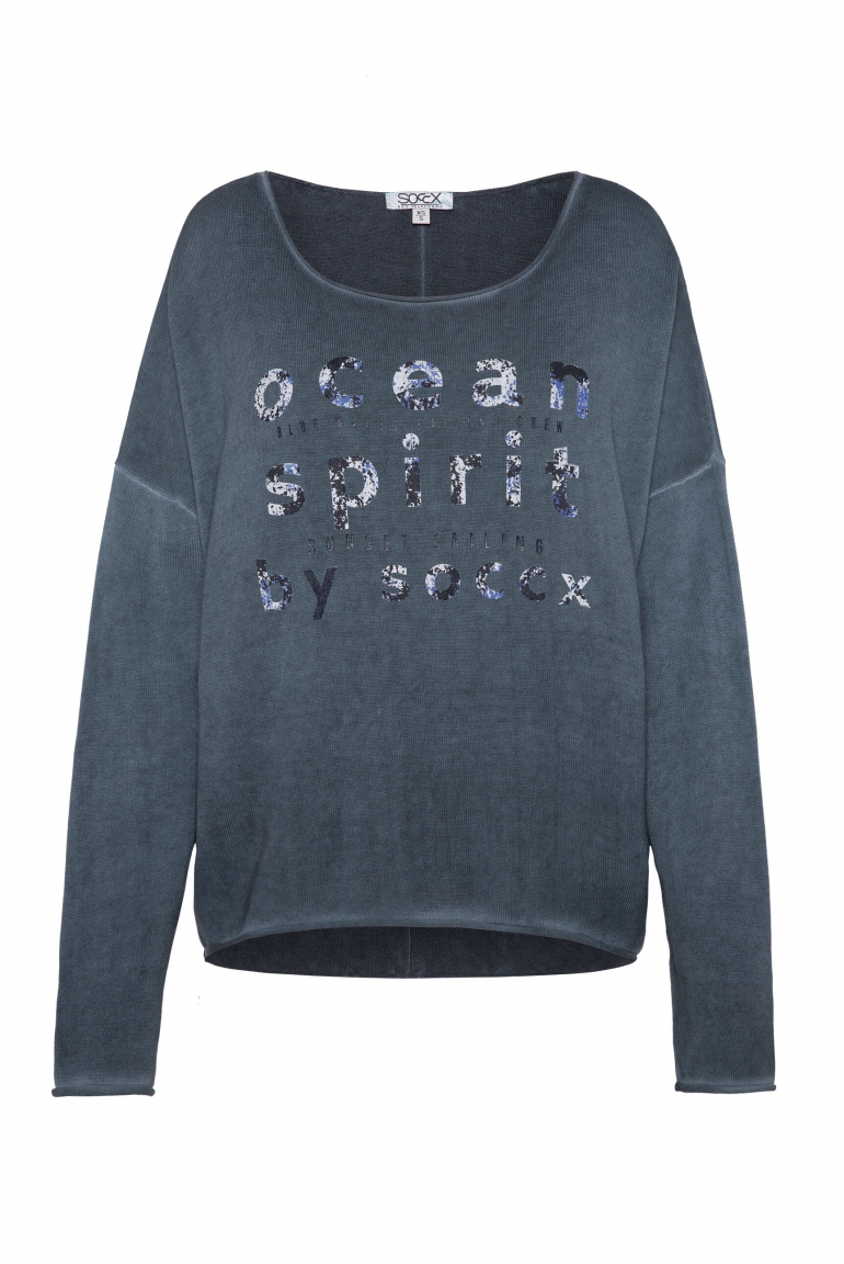Oversized-Pullover mit Used-Optik und Artwork blue navy