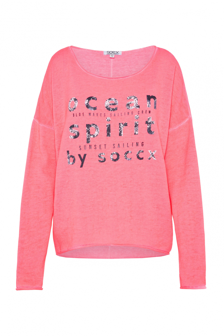 Oversized-Pullover mit Used-Optik und Artwork flashy red