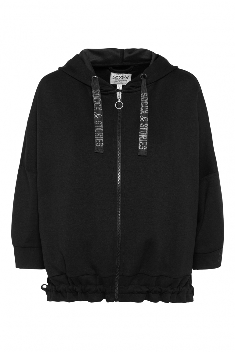Oversized Sweatjacke mit Kapuze und Raffung black