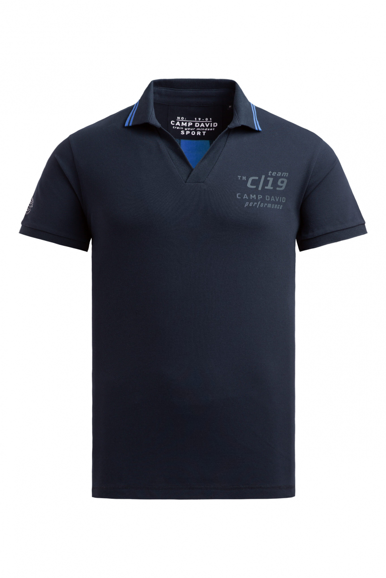 Pikee-Polo mit V-Neck und Rückeneinsatz blue navy