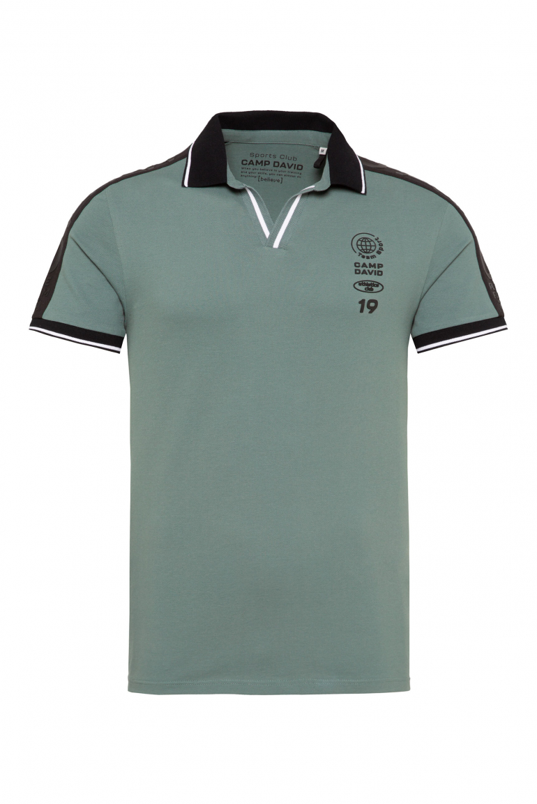 Pikee-Polo mit V-Neck und Schultereinsätzen dark sage