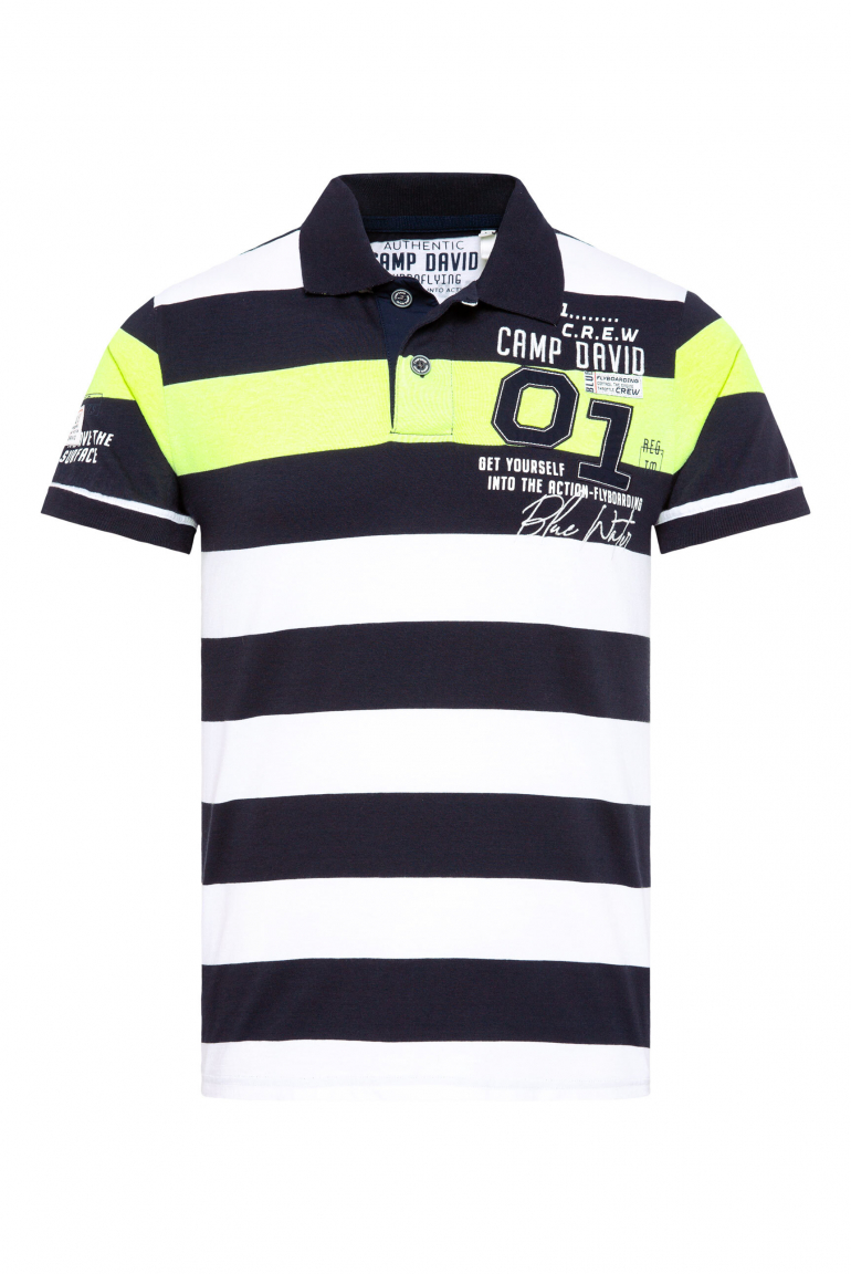 Polo mit bunten Blockstreifen und Artworks opticwhite