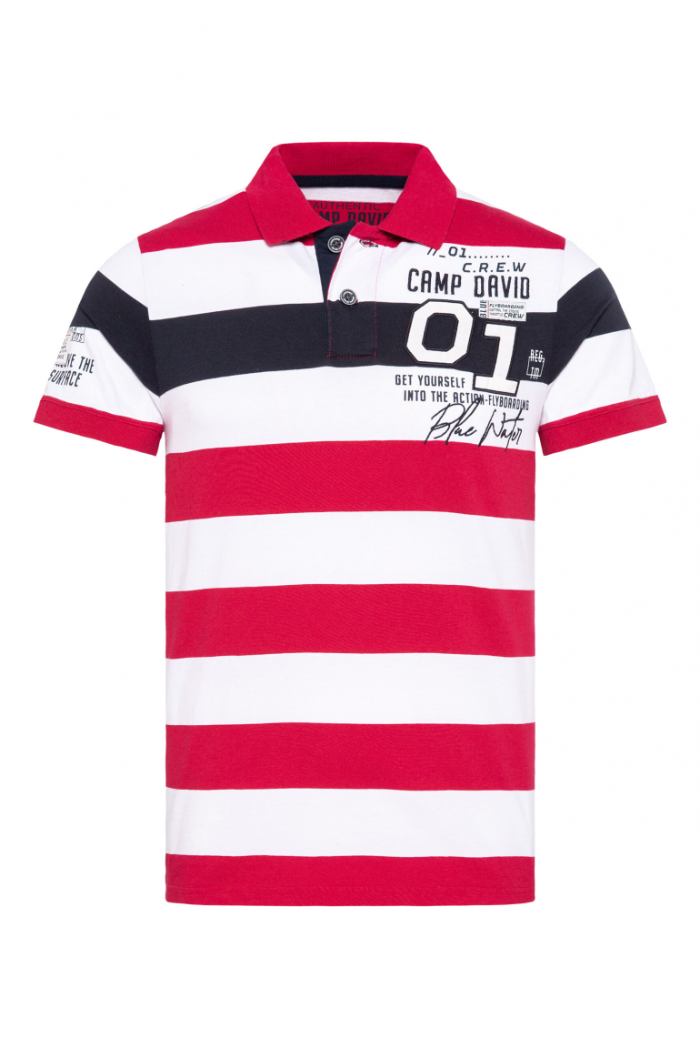 Polo mit bunten Blockstreifen und Artworks nautical red