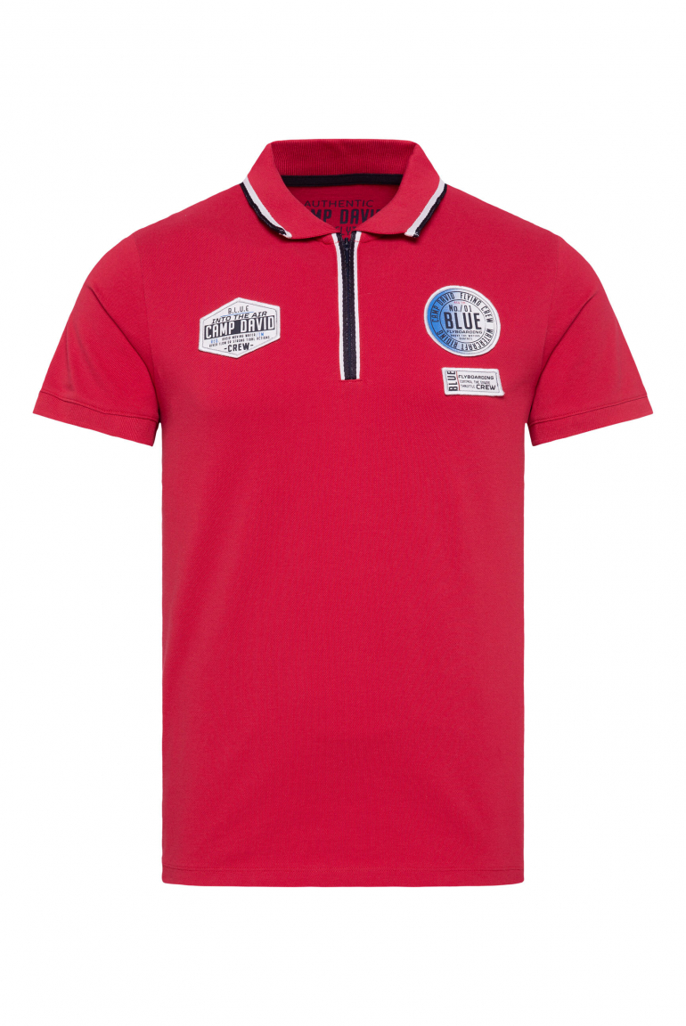 Poloshirt aus Pikee mit Zipper und Patches nautical red