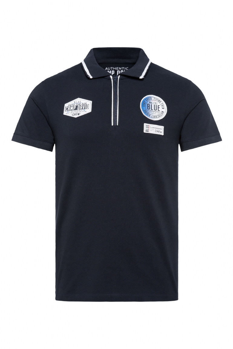Poloshirt aus Pikee mit Zipper und Patches navy