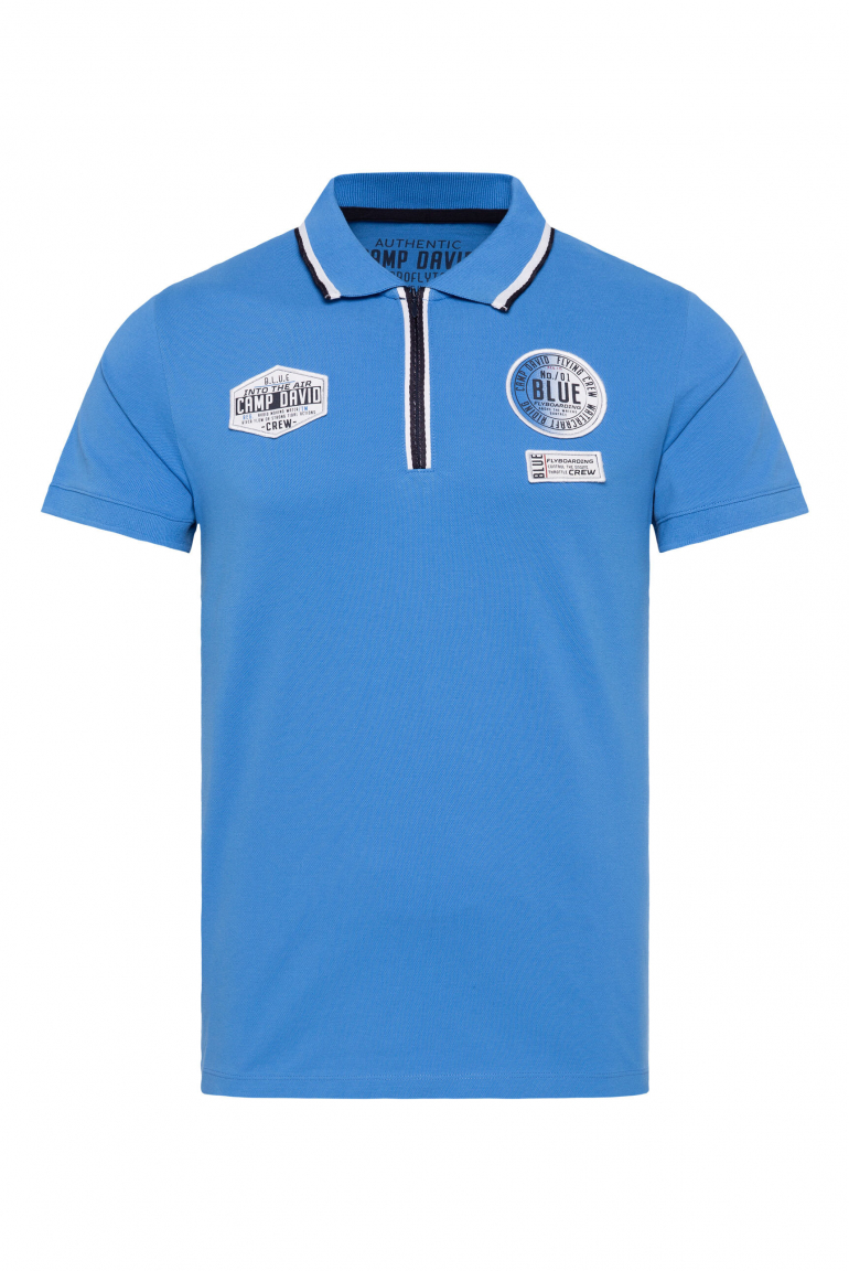 Poloshirt aus Pikee mit Zipper und Patches pacific blue