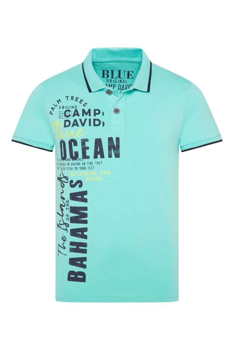 Poloshirt mit Trikotkragen und Label Print flash aqua