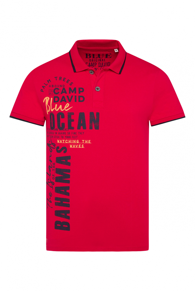 Poloshirt mit Trikotkragen und Label Print speed red