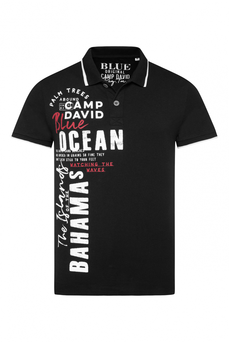 Poloshirt mit Trikotkragen und Label Print black