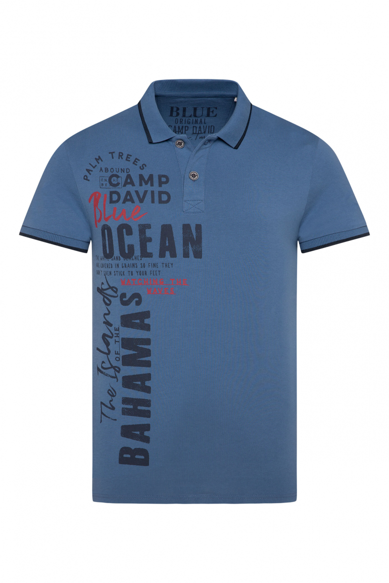 Poloshirt mit Trikotkragen und Label Print wave blue
