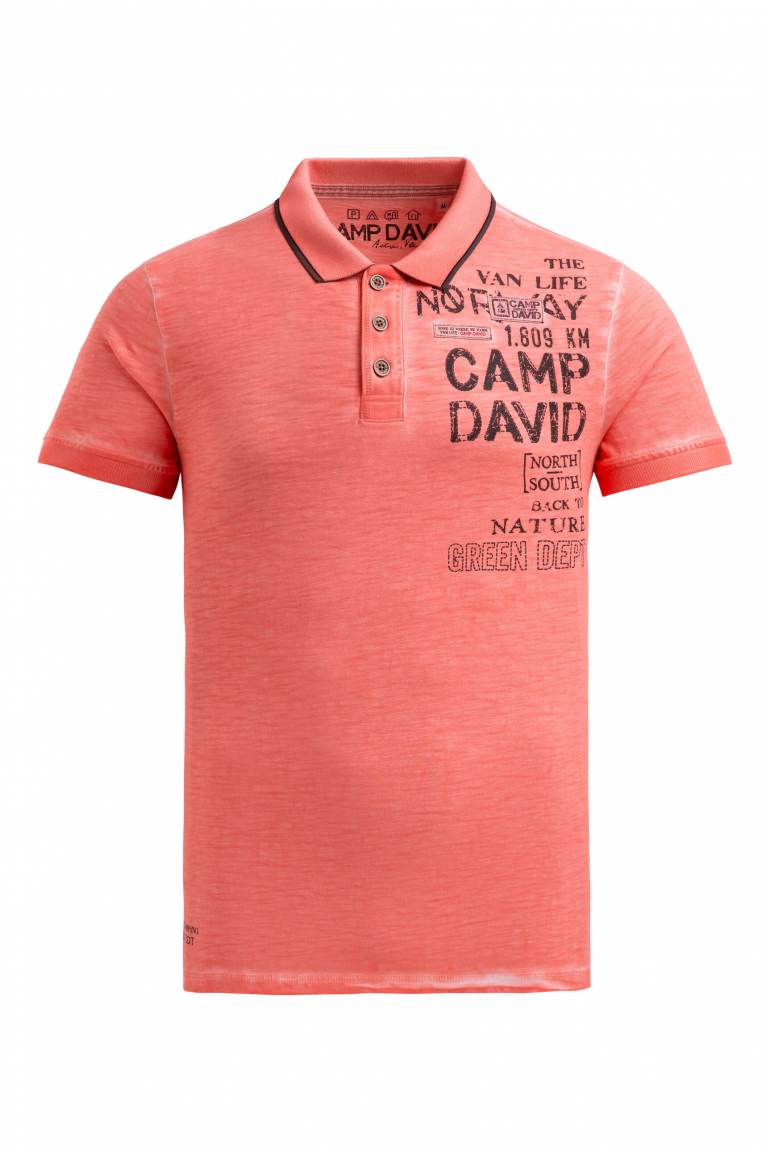 Poloshirt mit Vintage Prints wild salmon