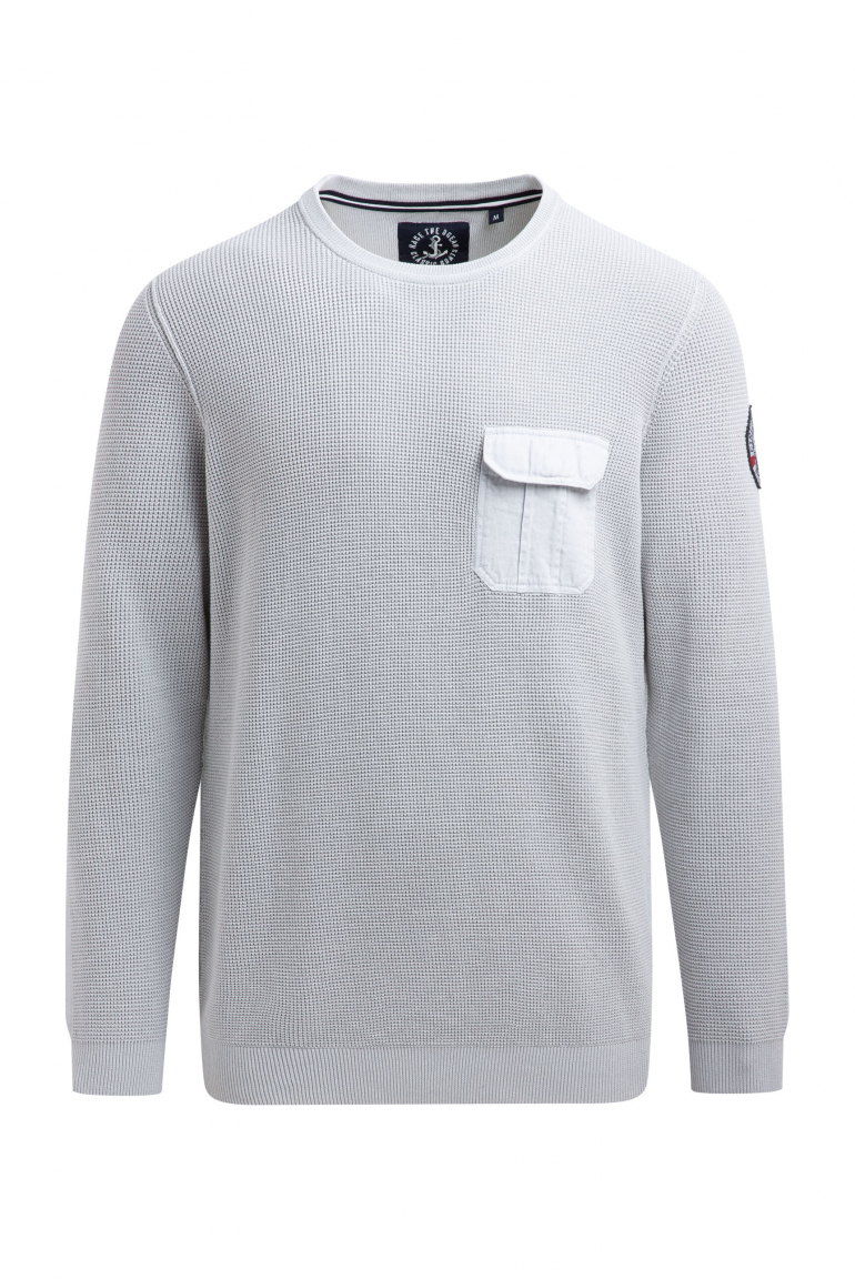 Pullover mit Strickmuster und Brusttasche light grey