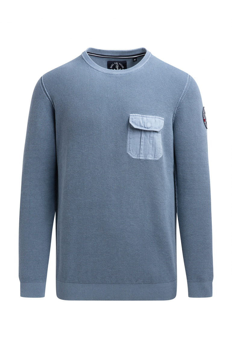 Pullover mit Strickmuster und Brusttasche vintage blue