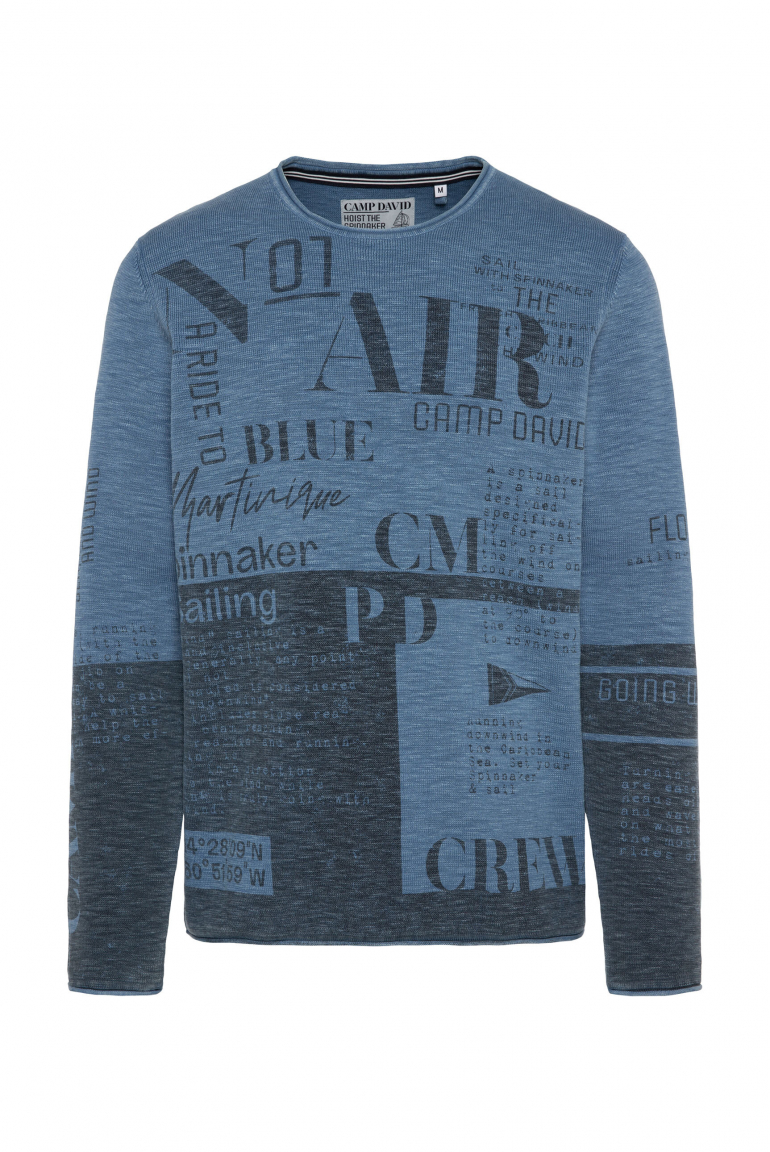 Pullover Stone Washed mit Label Prints smokey sky