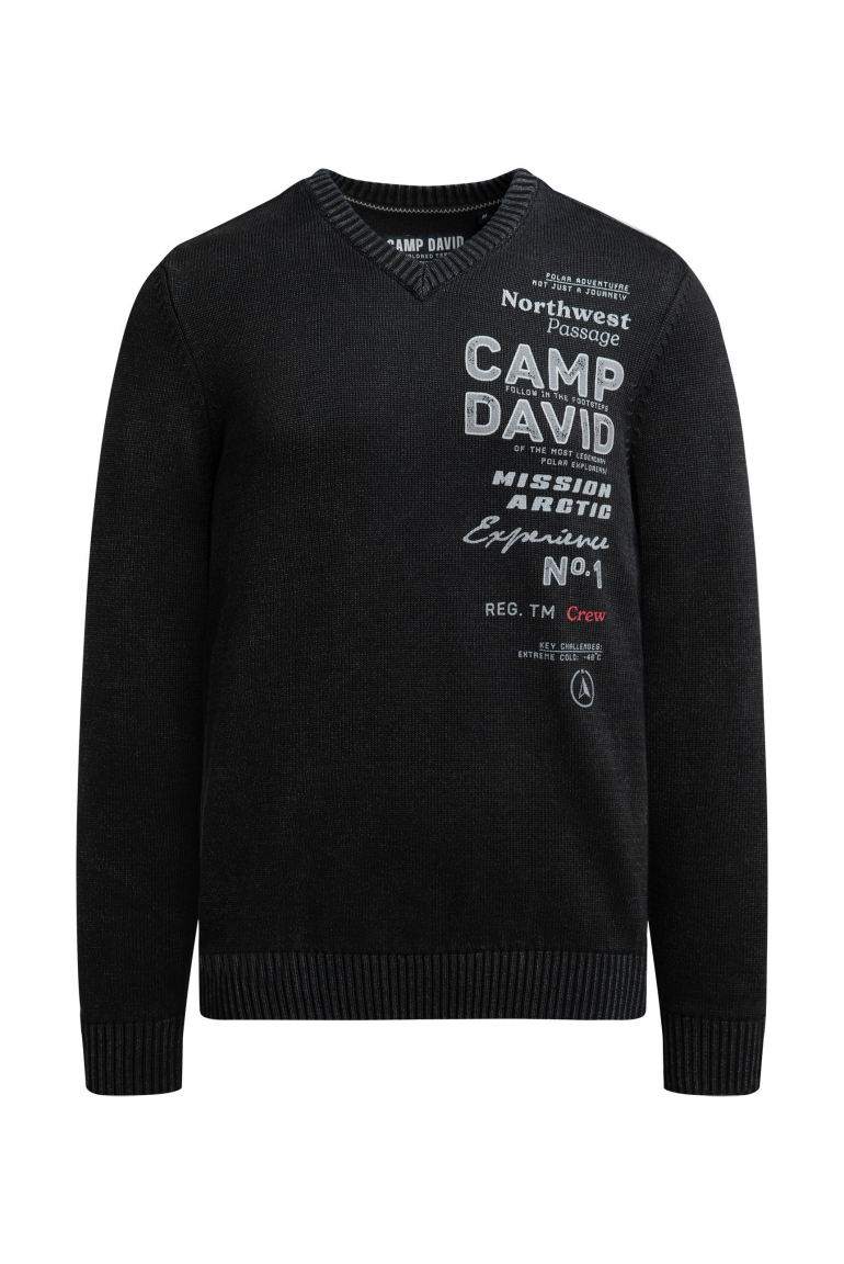 Pullover V-Neck mit Logo Print und Tapes black